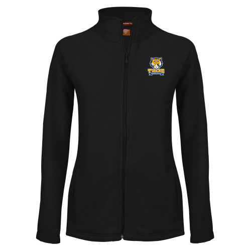 Womens Black Fleece Full Zip Jacket-Wordmark and Mascot