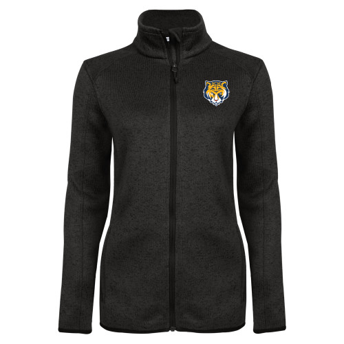 Womens Black Heather Fleece Jacket-Mascot Head