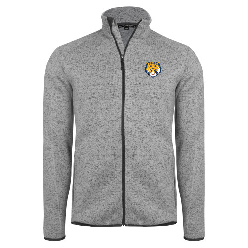 Grey Heather Sweater Fleece Jacket-Mascot Head