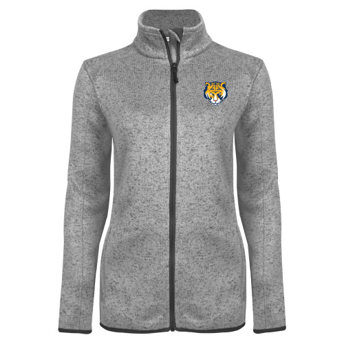 Womens Grey Heather Fleece Jacket-Mascot Head