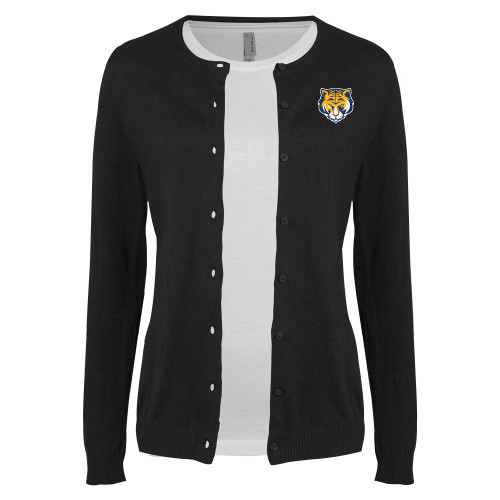 Womens Black Cardigan Sweater-Mascot Head