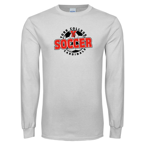 White Long Sleeve T Shirt-York College Soccerball