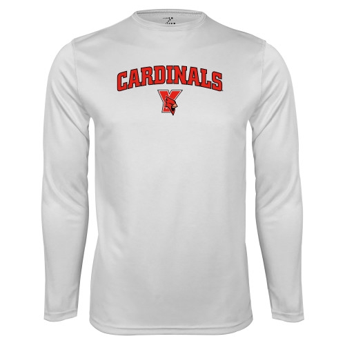 White Performance Long Sleeve Shirt-Cardinals Arched with Cardinal