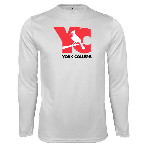 White Performance Long Sleeve Shirt-YC with Perched Cardinal
