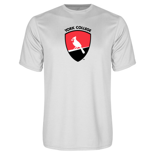 White Performance Tee-York College and Shield