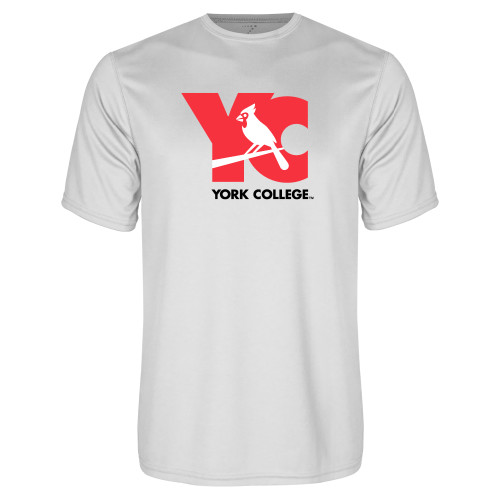 White Performance Tee-YC with Perched Cardinal