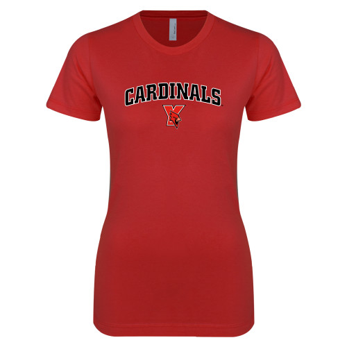Next Level Womens Red Boyfriend Tee-Cardinals Arched with Cardinal