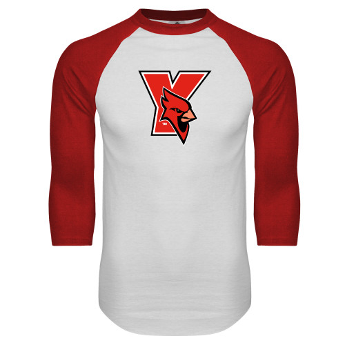 White/Red Raglan Baseball T Shirt-Cardinal