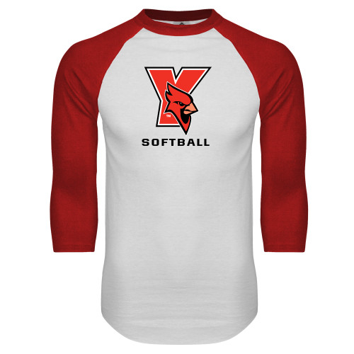 White/Red Raglan Baseball T Shirt-Softball