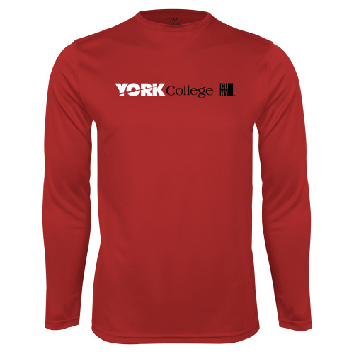 Red Performance Long Sleeve Shirt-York College with CUNY Square