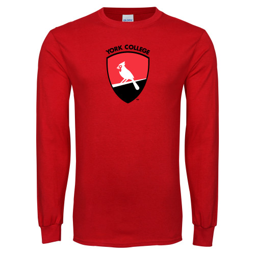 Red Long Sleeve T Shirt-York College and Shield