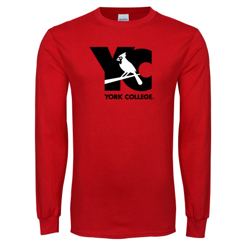 Red Long Sleeve T Shirt-YC with Perched Cardinal