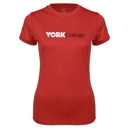 Womens Red Performance Tee-Official Logo