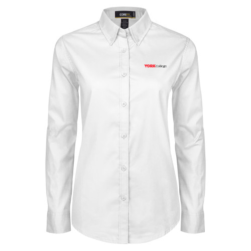 Womens White Twill Button Down Long Sleeve-Officlal Logo