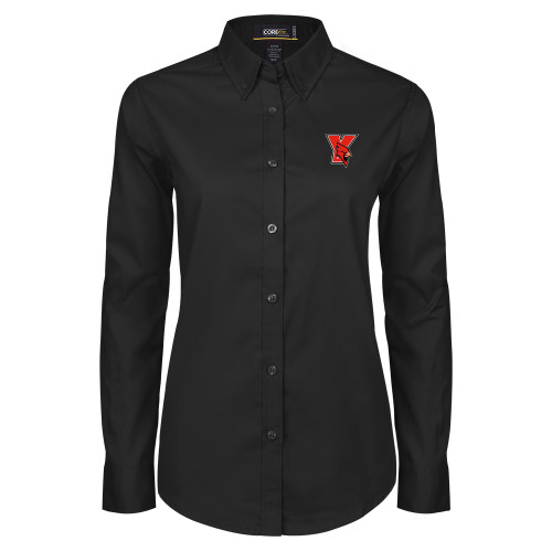 Womens Black Twill Button Down Long Sleeve -Cardinal