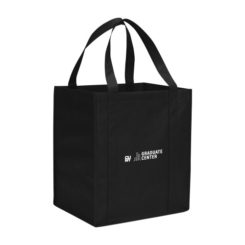 Non Woven Black Grocery Tote-Graduate Center Wordmark