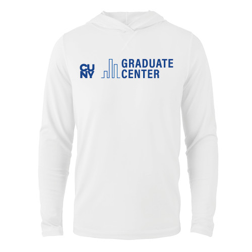 White Long Sleeve Hooded Tee-Graduate Center Wordmark