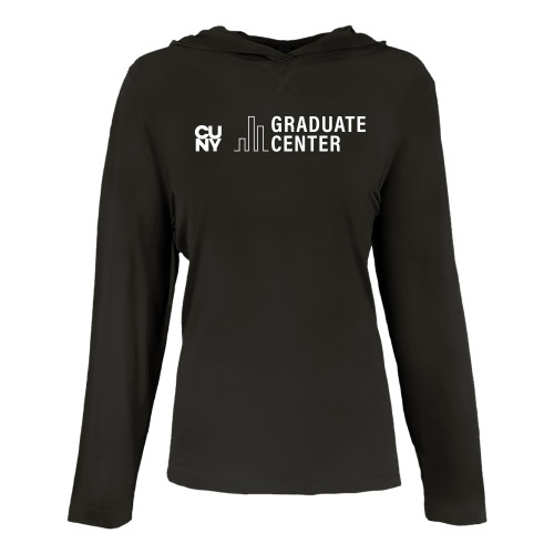 Womens Black Long Sleeve Hooded Tee-Graduate Center Wordmark