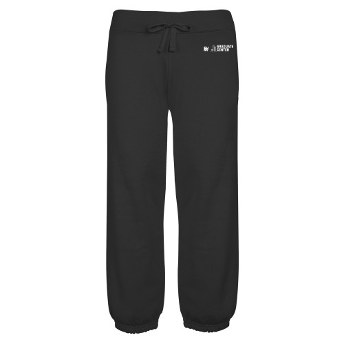 ENZA Womens Black Banded Fleece Capri-Graduate Center Wordmark