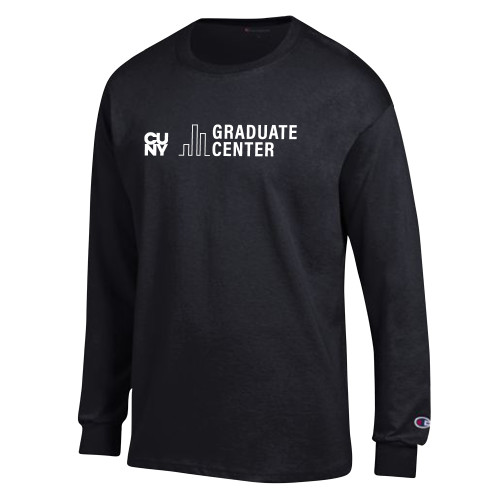 Champion Black Long Sleeve T Shirt-Graduate Center Wordmark