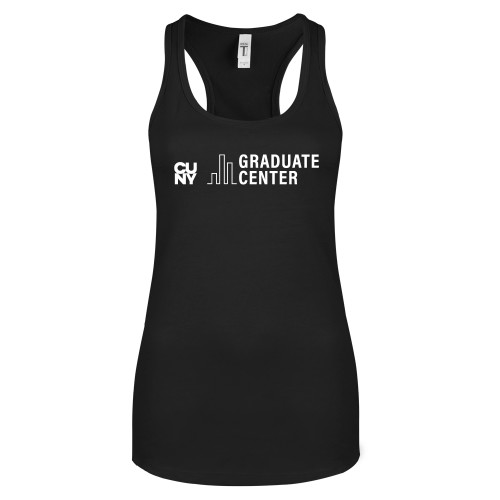 Next Level Womens Black Racerback Tank -Graduate Center Wordmark