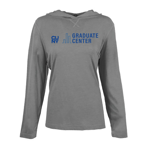 Womens Grey Heather Long Sleeve Hooded Tee-Graduate Center Wordmark