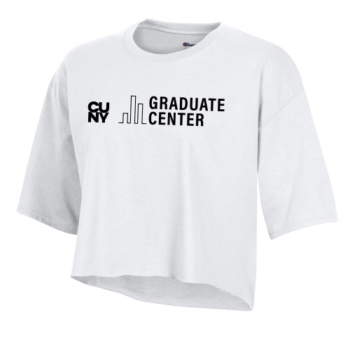 Champion Womens White Crop Tee-Graduate Center Wordmark
