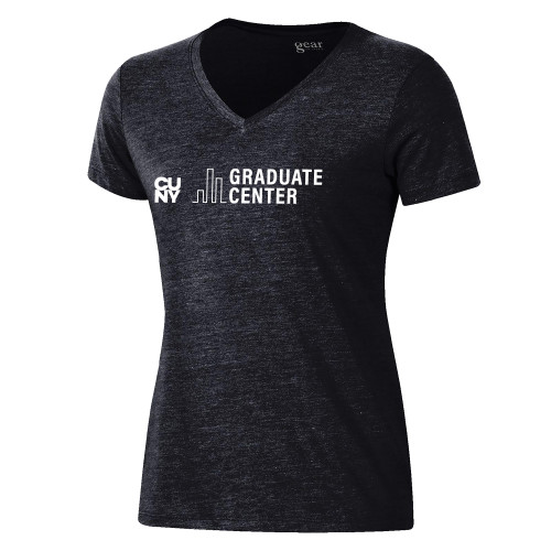 Gear Womens Black Triblend VNeck Tee-Graduate Center Wordmark