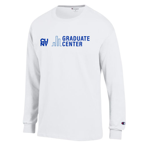 Champion White Long Sleeve T Shirt-Graduate Center Wordmark