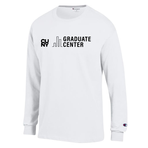 Champion White Long Sleeve T Shirt-Graduate Center Wordmark