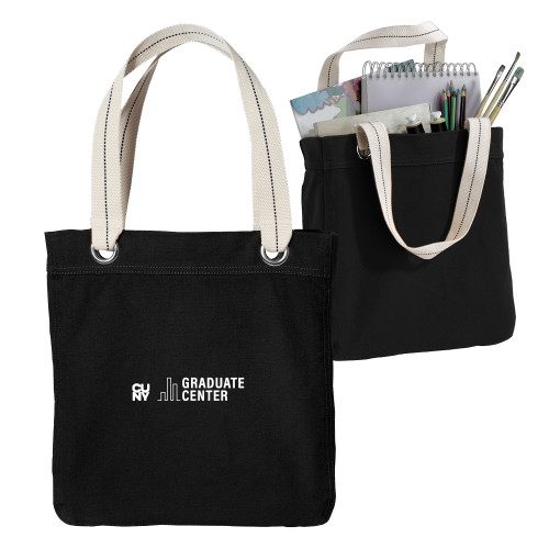 Allie Black Canvas Tote-Graduate Center Wordmark