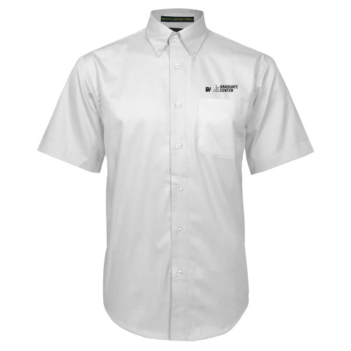 White Twill Button Down Short Sleeve-Graduate Center Wordmark