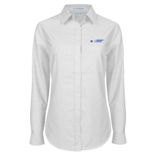 Womens White Oxford Shirt-Graduate Center Wordmark