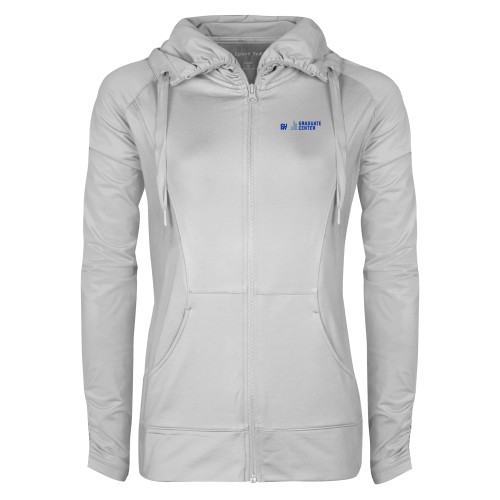 Womens White Sport Wick Stretch Full Zip Jacket-Graduate Center Wordmark
