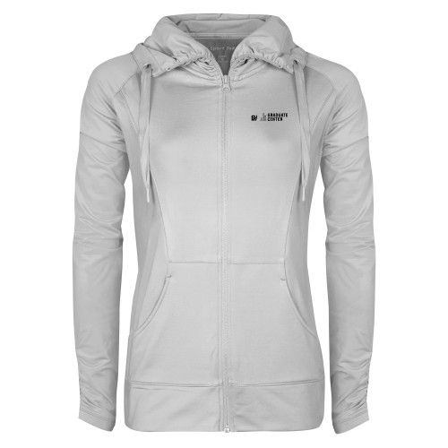 Womens White Sport Wick Stretch Full Zip Jacket-Graduate Center Wordmark