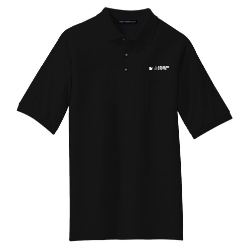 Black Silk Touch Polo w/ Pocket-Graduate Center Wordmark