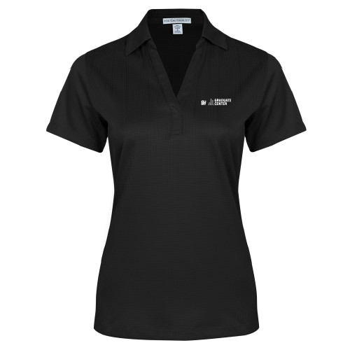 Womens Black Performance Fine Jacquard Polo-Graduate Center Wordmark