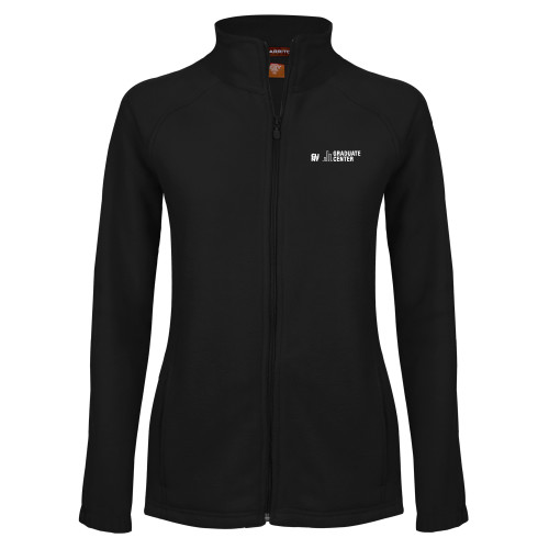 Womens Black Fleece Full Zip Jacket-Graduate Center Wordmark