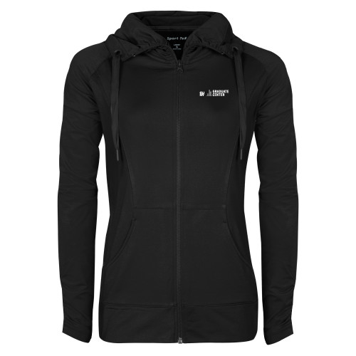 Womens Black Sport Wick Stretch Full Zip Jacket-Graduate Center Wordmark