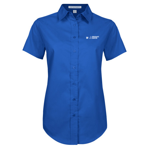 Womens Royal Twill Button Up Short Sleeve -Graduate Center Wordmark