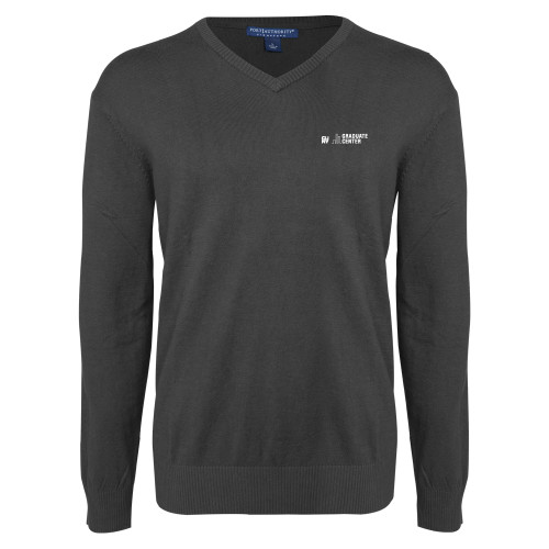 Charcoal Heather VNeck Sweater-Graduate Center Wordmark