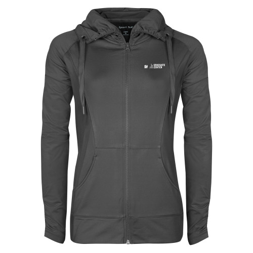 Womens Charcoal Sport Wick Stretch Full Zip Jacket-Graduate Center Wordmark