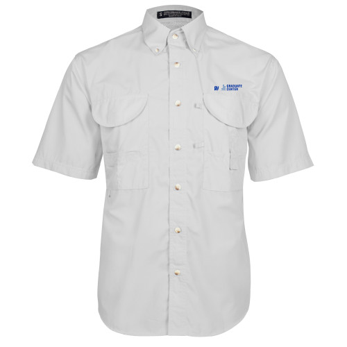 White Fishing Shirt Performance Short Sleeve-Graduate Center Wordmark