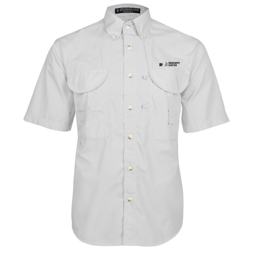 White Fishing Shirt Performance Short Sleeve-Graduate Center Wordmark