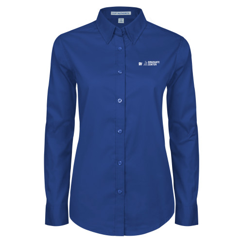 Womens Royal Twill Button Down Long Sleeve -Graduate Center Wordmark