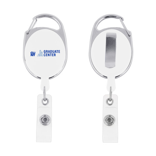 White Oval Retractable Badge Holder w/Clip-Graduate Center Wordmark