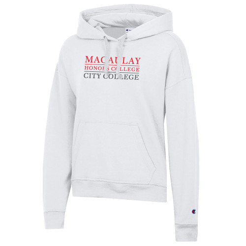 Champion Womens White Powerblend Pullover Hood-Macaulay Honors College - City College