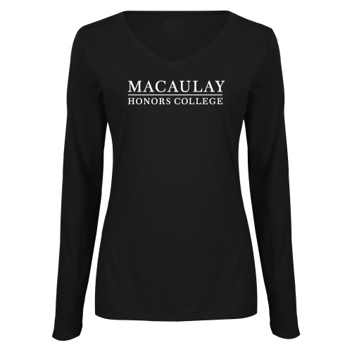Womens Black Long Sleeve V Neck Tee -Primary Mark