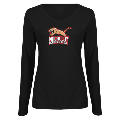 Womens Black Long Sleeve V Neck Tee -Macaulay Mountain Lion