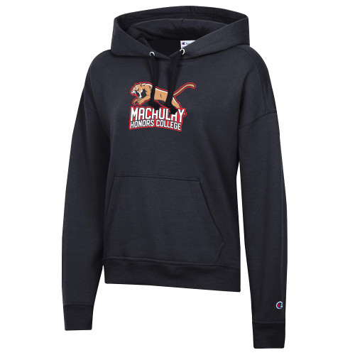College Champion Womens Black Powerblend Pullover Hood-Macaulay Mountain Lion